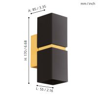 Eglo PASSA Wandleuchte LED Gold. Schwarz. 2-flammig - Bild 3