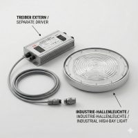 Hallenstrahler 8150 MIR (S5) 195W 4000K Silber symmetrisch breitstrahlend on/off - 30m Remote Driver - Bild 1