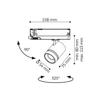 3-Phasen Schienen Strahler LIVAS XS, 55°, 1000 Lumen, 2700K, CRI> 90, on/off, Gehäuse schwarz, Ring schwarz matt, Basic - Bild 3