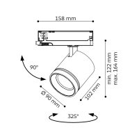 3-Phasen Schienen Strahler LIVAS M, 15°, 2836 Lumen, 4000K, CRI> 90, on/off, Gehäuse weiß, Ring weiß matt, Performance - Bild 3