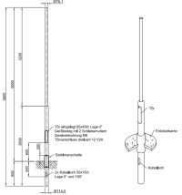 Lichtmast gerade abgesetzt (EN40) Stahlmanschette LPH 5m - Zopf 76mm - t mm - Bild 2