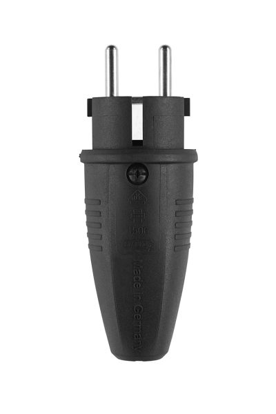 Gummi-SCHUKO-Stecker schwarz IP44 + Erdung CEE 7/VII HAMMER Symbol