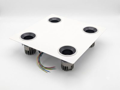 Schoenherr - Büro 4er Leuchte, 80W, 3K, DALI Pulverbeschichtet Weiß RAL 9016 matt, höhenverstellbar, Weiße LED Reflektoren