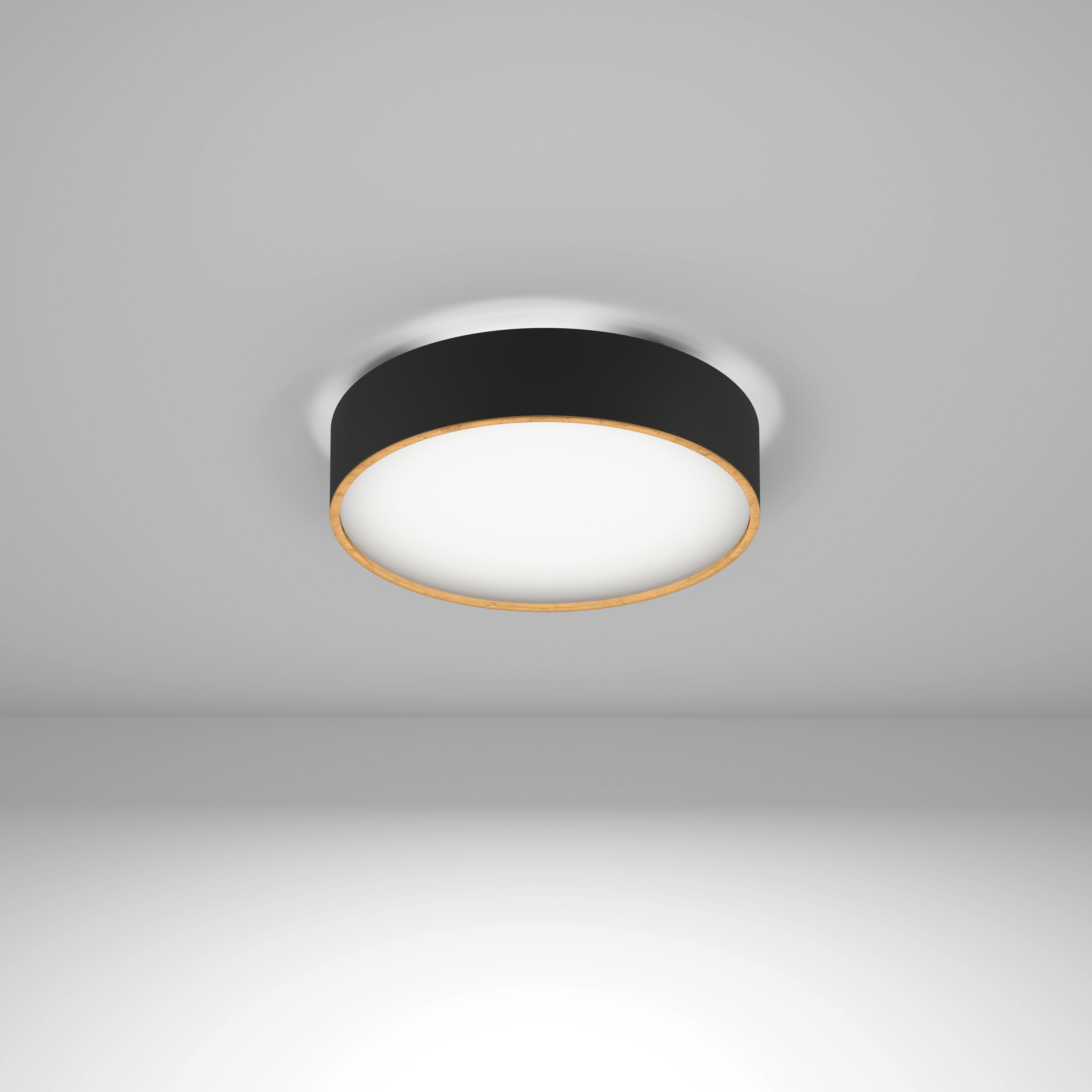 RONDO 90 Anbauleuchte | d350 | direkt/indirekt | 3000K | opal | CRI> 80 | on/off | Efficiency  | schwarz | Dekorring hammergold