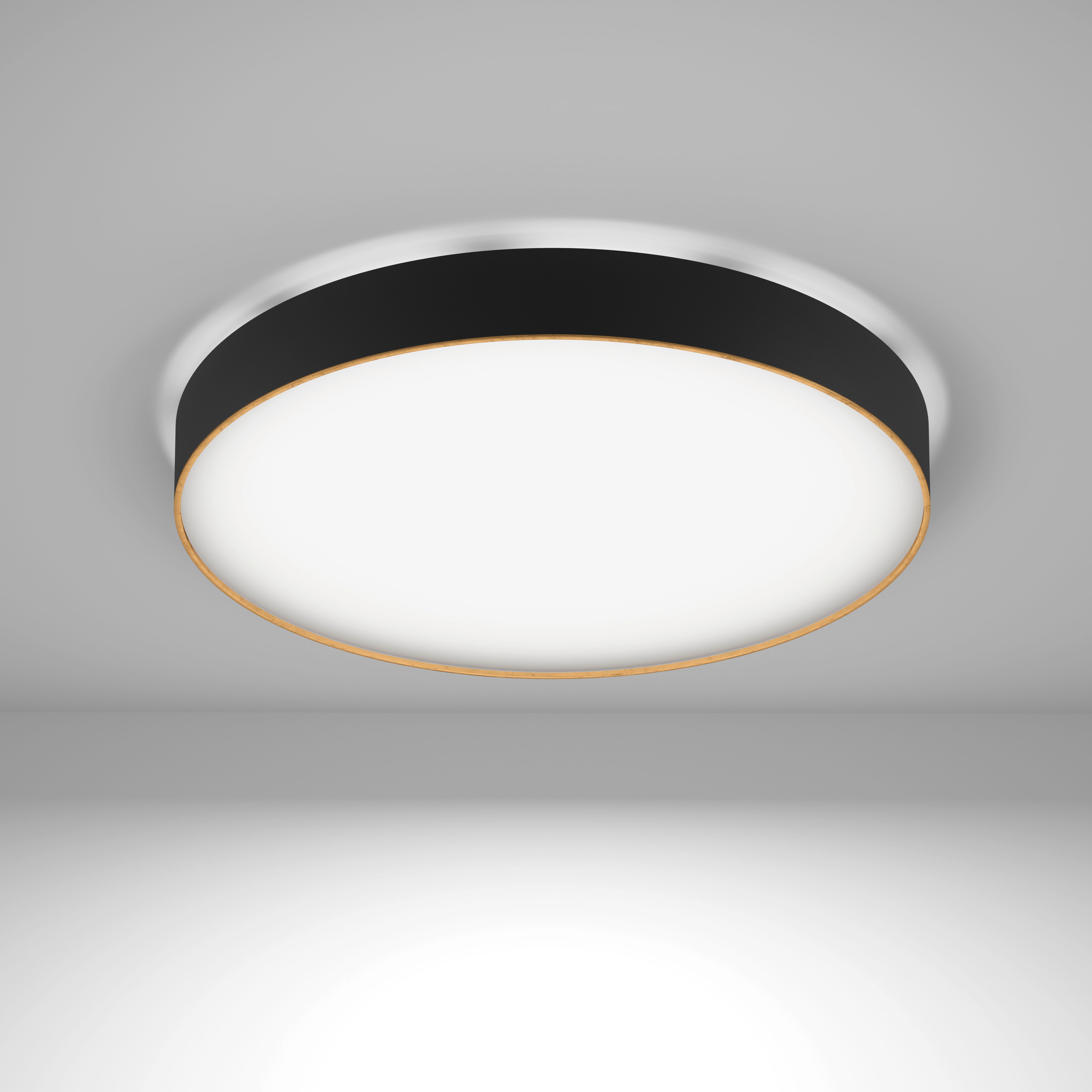 RONDO 90 Anbauleuchte | d650 | direkt/indirekt | 3000K | opal | CRI> 80 | DALI | Performance  | schwarz | Dekorring hammergold