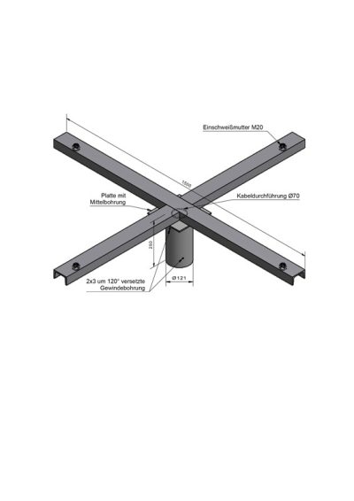 Lichtmast Kreuztraverse für 4 Fluter für Zopf Ø108