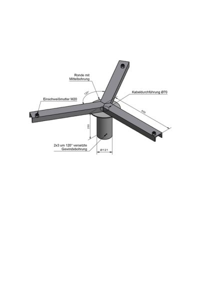Lichtmast Sterntraverse für 3 Fluter für Zopf Ø108
