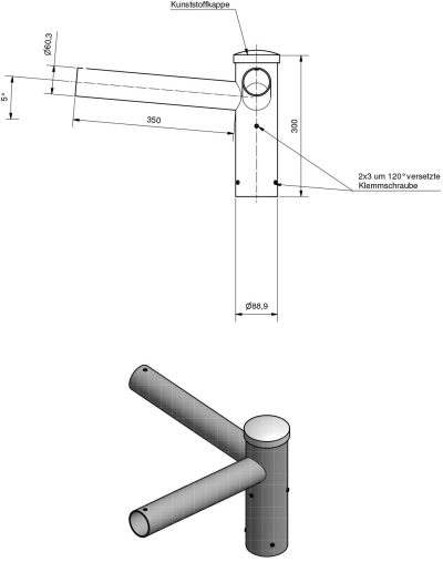 Lichtmast Doppelaufsatz  DAF 76/60-90°-350