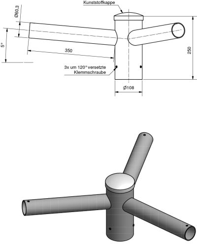 Lichtmast Dreifachaufsatz  DFAF 89/60 -350