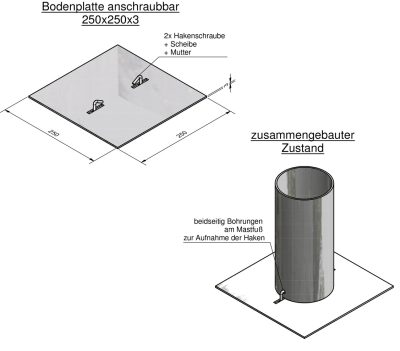 Lichtmast Fußplatte 250² - tZn - lose anschraubbar