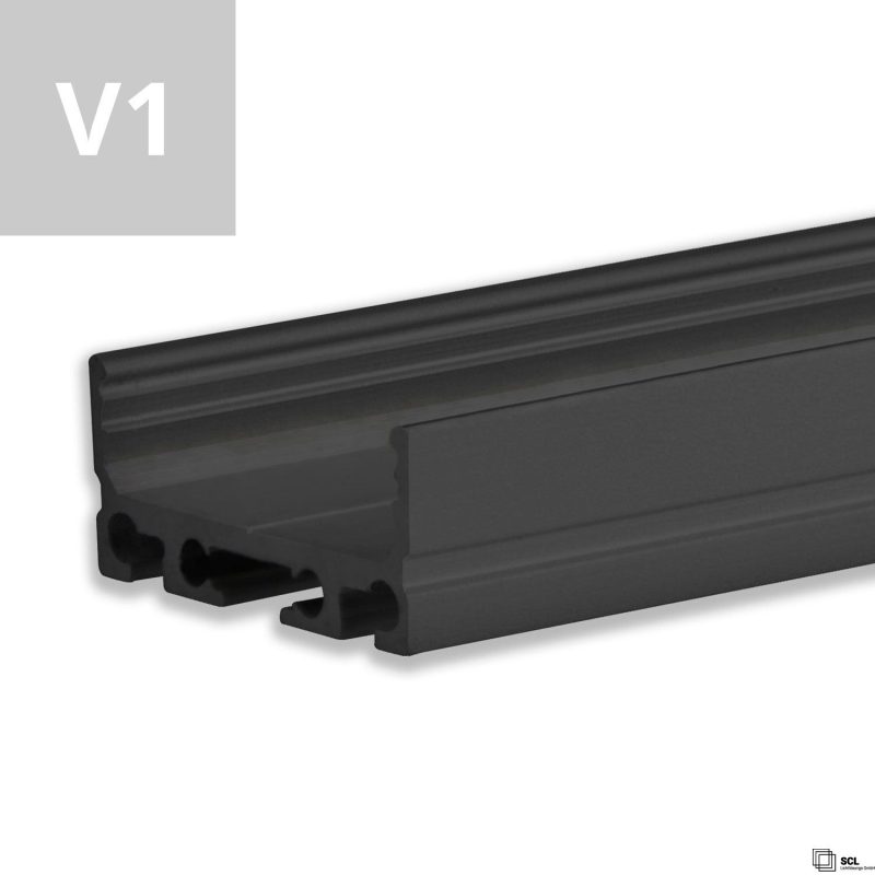 LED Aufbauprofil SURF24 FLAT Aluminium schwarz eloxiert RAL 9005, 200cm - Bild 1