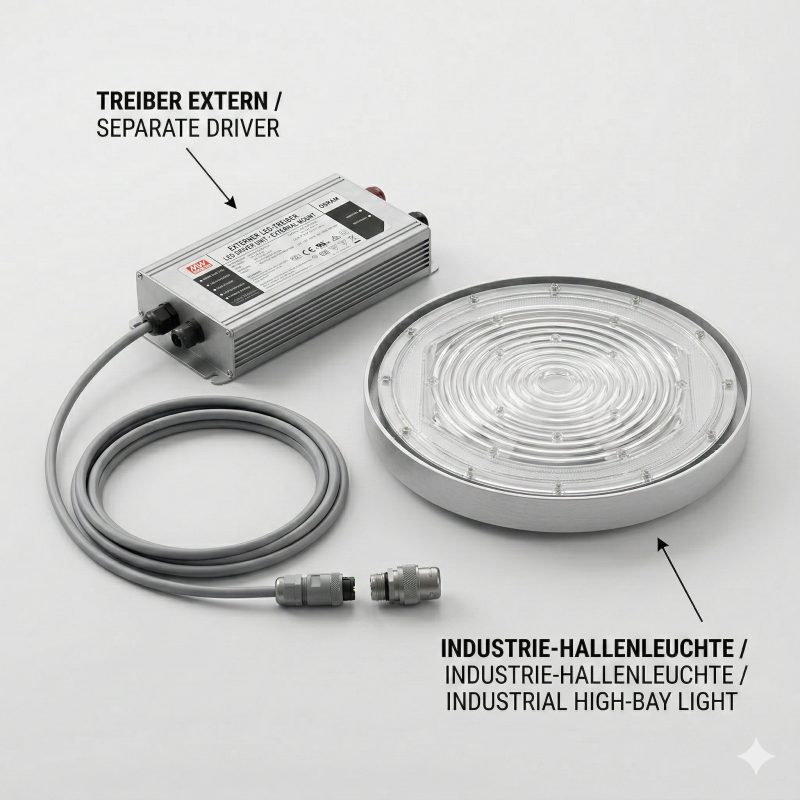 Hallenstrahler 8150 MIR (S5) 195W 4000K Silber symmetrisch breitstrahlend on/off - 30m Remote Driver - Bild 1