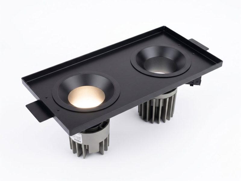 Schoenherr - Empfangsbereich 2er Leuchte, 40W, 3K, DALI Pulverbeschichtet Weiß RAL 9016 matt, höhenverstellbar, Weiße LED Reflektoren - Bild 1