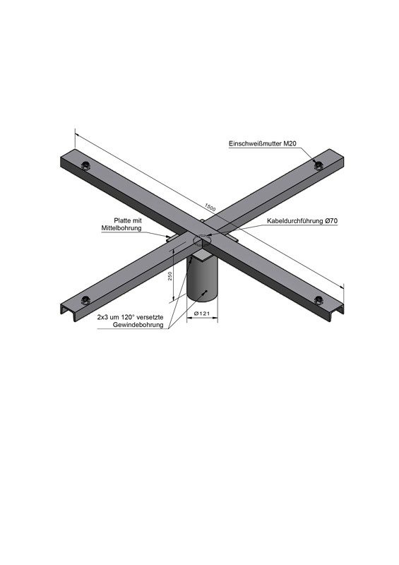 Lichtmast Kreuztraverse für 4 Fluter für Zopf Ø108