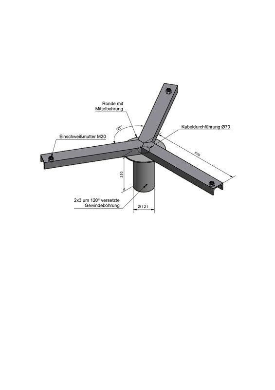Lichtmast Sterntraverse für 3 Fluter für Zopf Ø108