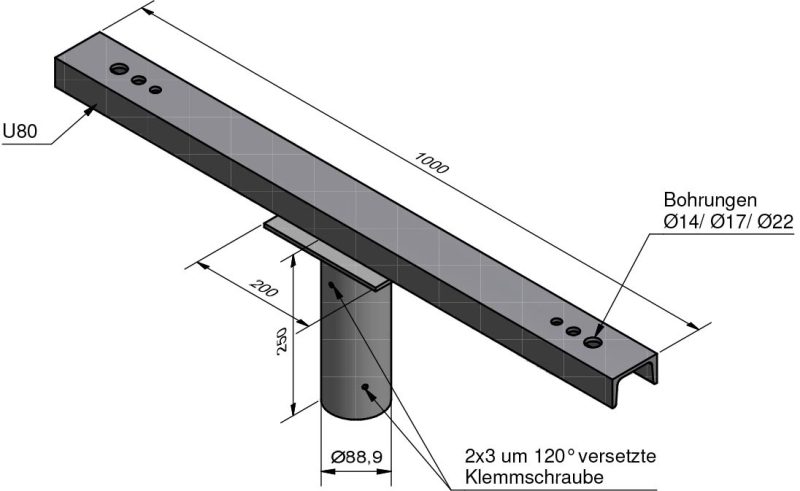 Lichtmast 2-fach Traverse für Zopf Ø76 | 1000mm - Bild 1