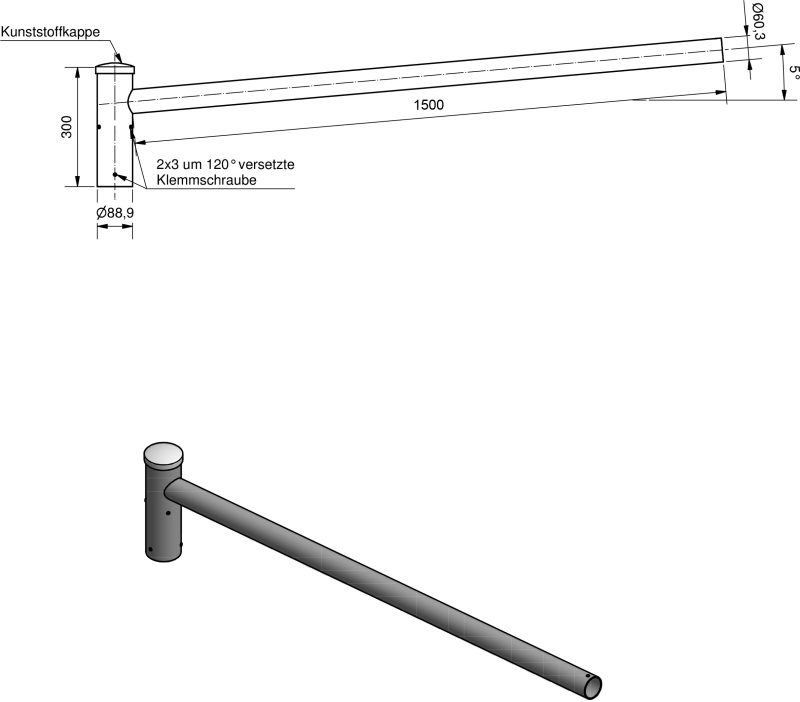 Lichtmast Einfachaufsatz  EAF 76/60-1500