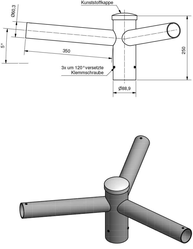 Lichtmast Dreifachaufsatz  DFAF 76/60-350