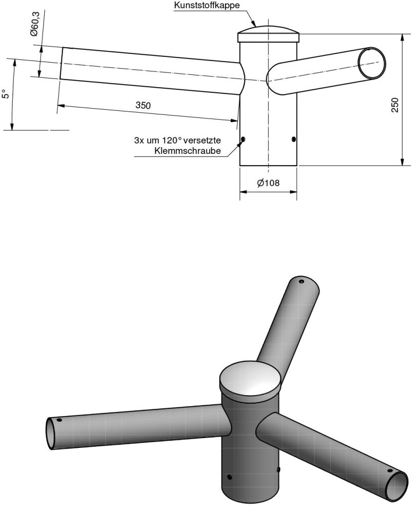 Lichtmast Dreifachaufsatz  DFAF 89/60 -350