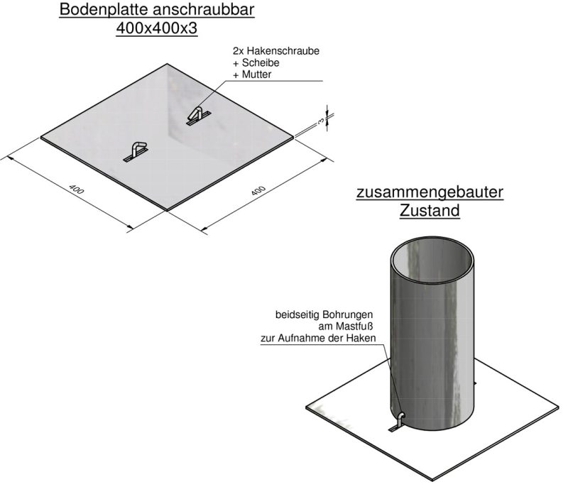 Lichtmast Fußplatte 400² - tZn - lose anschraubbar